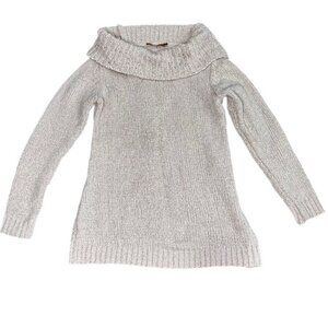 Belldini Cozy Sparkly Metallic Tunic Sweater Off White Silver Size S